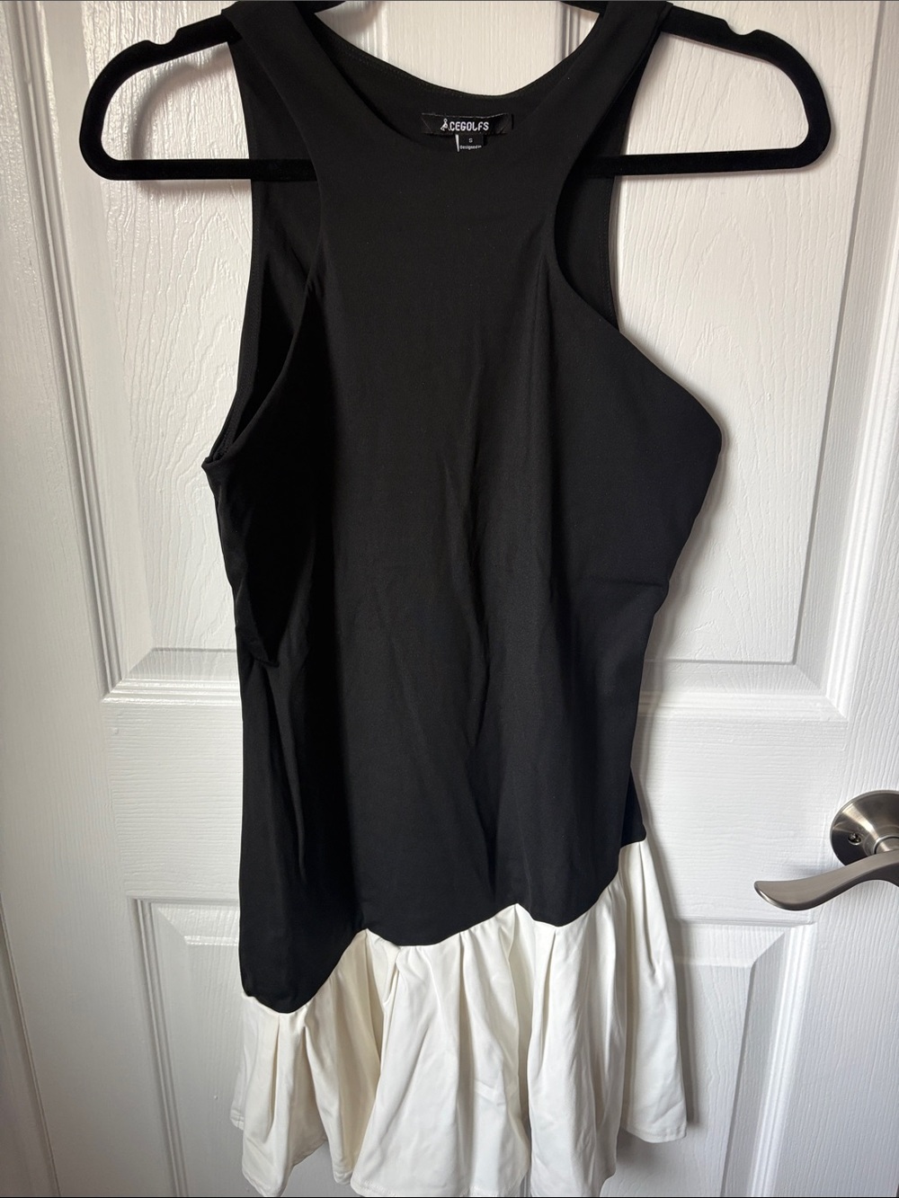 Asymmetrical Black & White Ruffle-Hem Dress